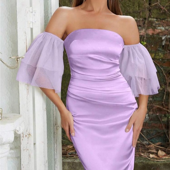 Off shoulder tulle sleeve dress - Picture 2 of 4